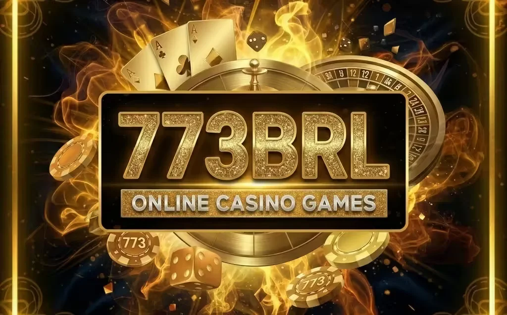 Enthusiastic Brazilian player using a smartphone with the 773BRL interface, featuring golden accents and casino visuals